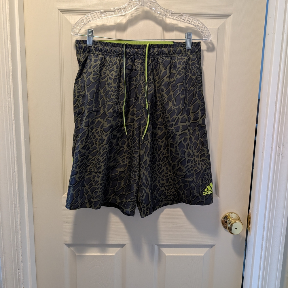 Adidas Black and Green Patterned Shorts
